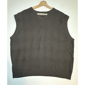 OSCAR DE LA RENTA Chocolate Brown Argyle V-Neck Sleeveless Sweater Vest Mens XXL